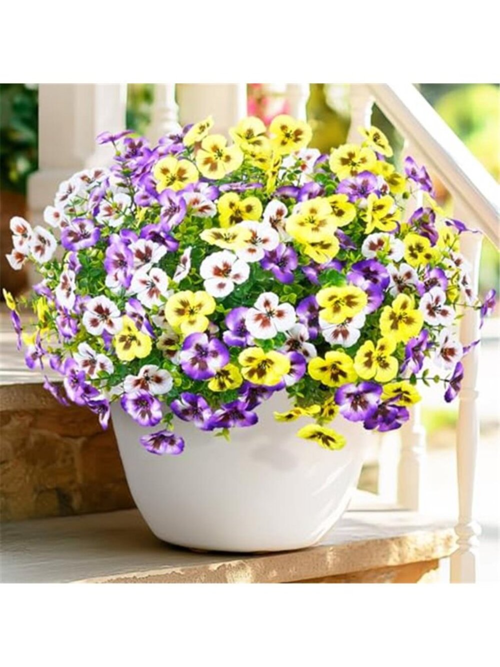 8 Bundles Artificial Pansy Flowers Fake Silk Outdoor UV Resistant Garden Decor
